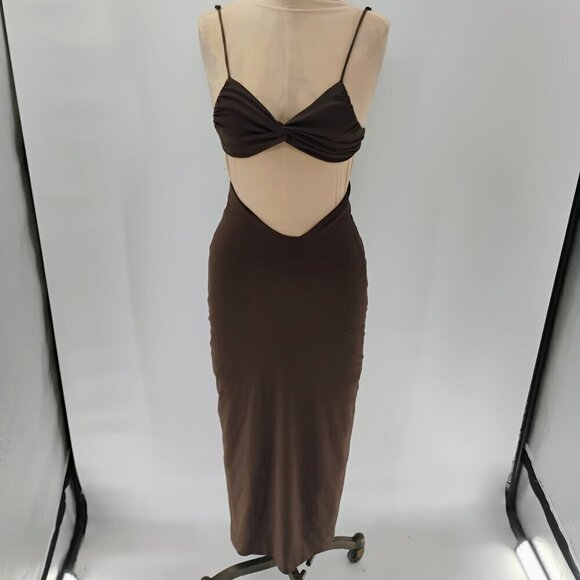 NWT Jin Giorgio Fits Everybody Long Slip Dress in Cocoa Sz. Xs cut out - Picture 8 of 16